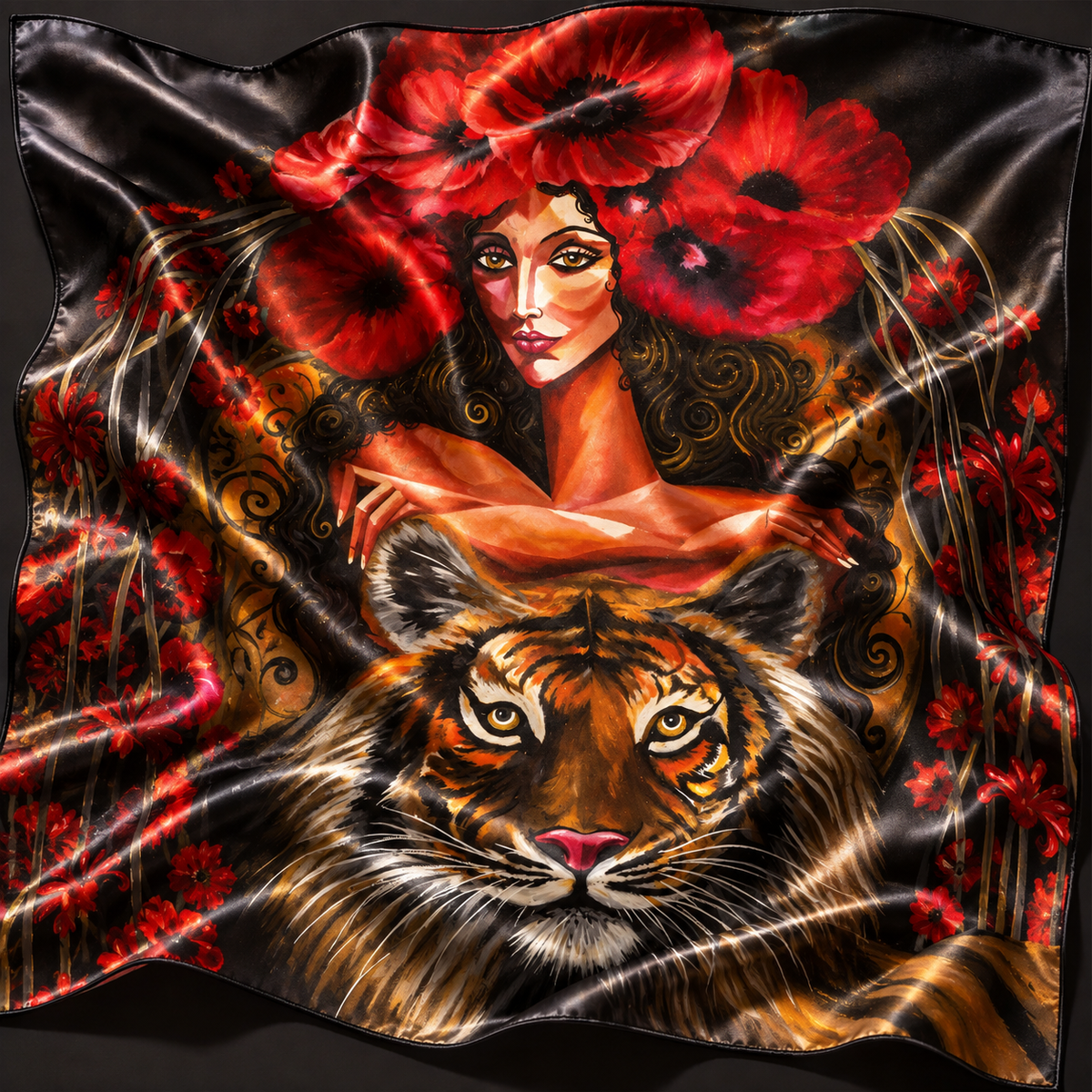 Roaring Flower Silk Scarf &amp; Twilly Set