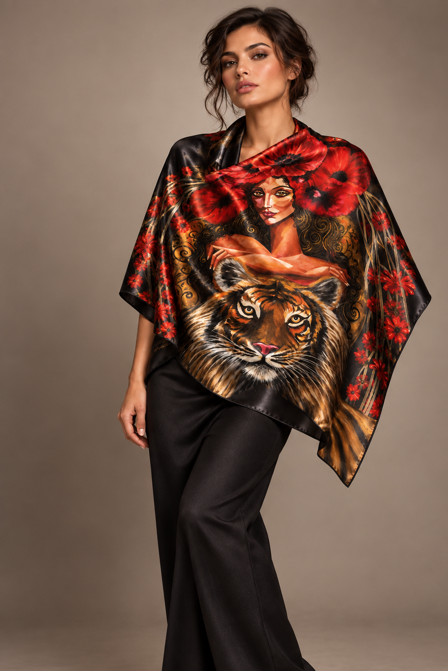 Roaring Flower Silk Scarf &amp; Twilly Set
