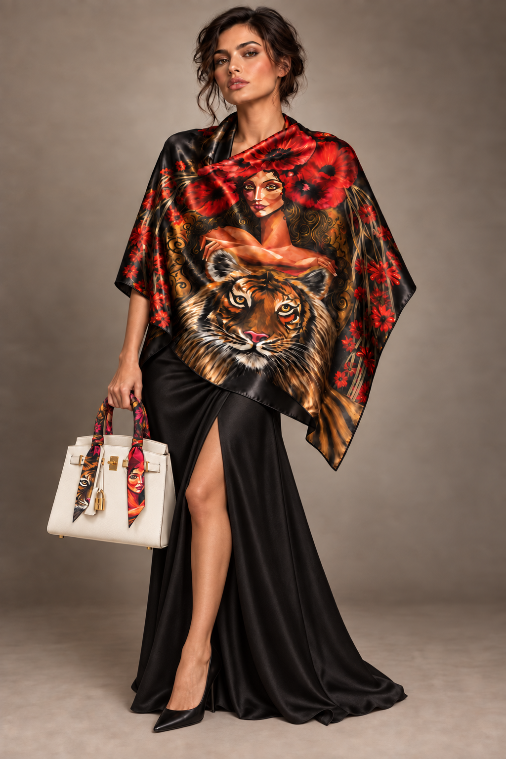 Roaring Flower Silk Scarf &amp; Twilly Set